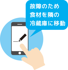 故障のため食材を隣の冷蔵庫に移動