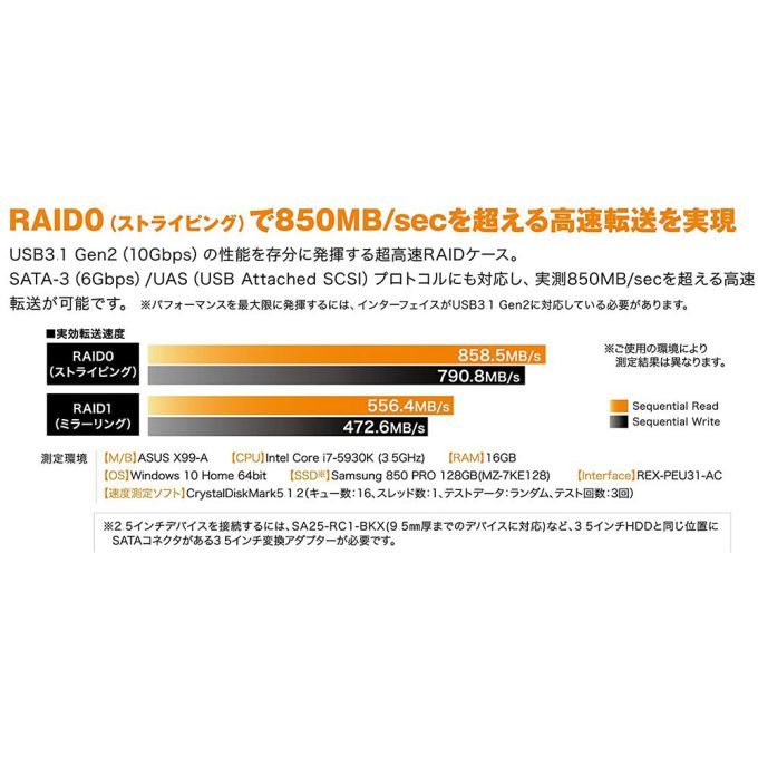 USB3.1 Gen 2 RAIDケース（HDD2台用・10Gbps対応） RS-EC32-U31RZ