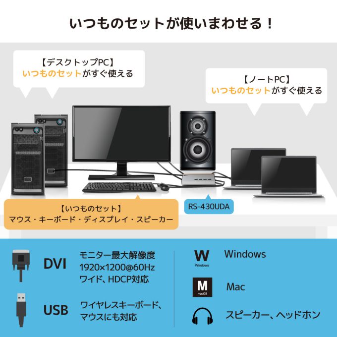 DVIパソコン切替器（4台用） RS-430UDA｜ラトックシステム公式サイト
