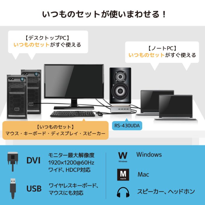 DVIパソコン切替器(4台用) RS-430UDA|ラトックシステム公式サイト