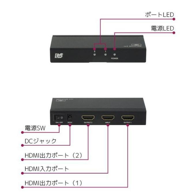 ラトックシステム 4K60Hz対応 1入力2出力 HDMI分配器(動作モード機能付) RS-HDSP2M-4K() 