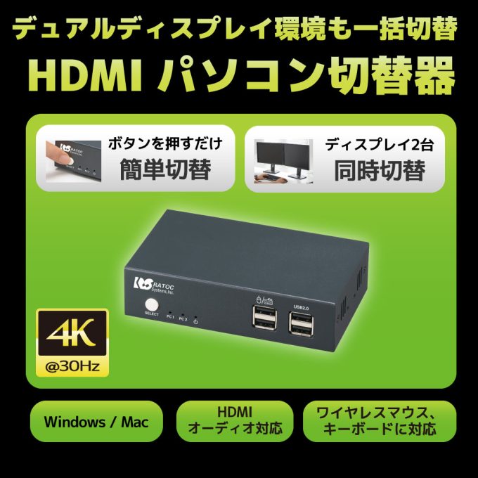 デュアルディスプレイ対応 HDMIパソコン切替器 RS-250UH2｜ラトック